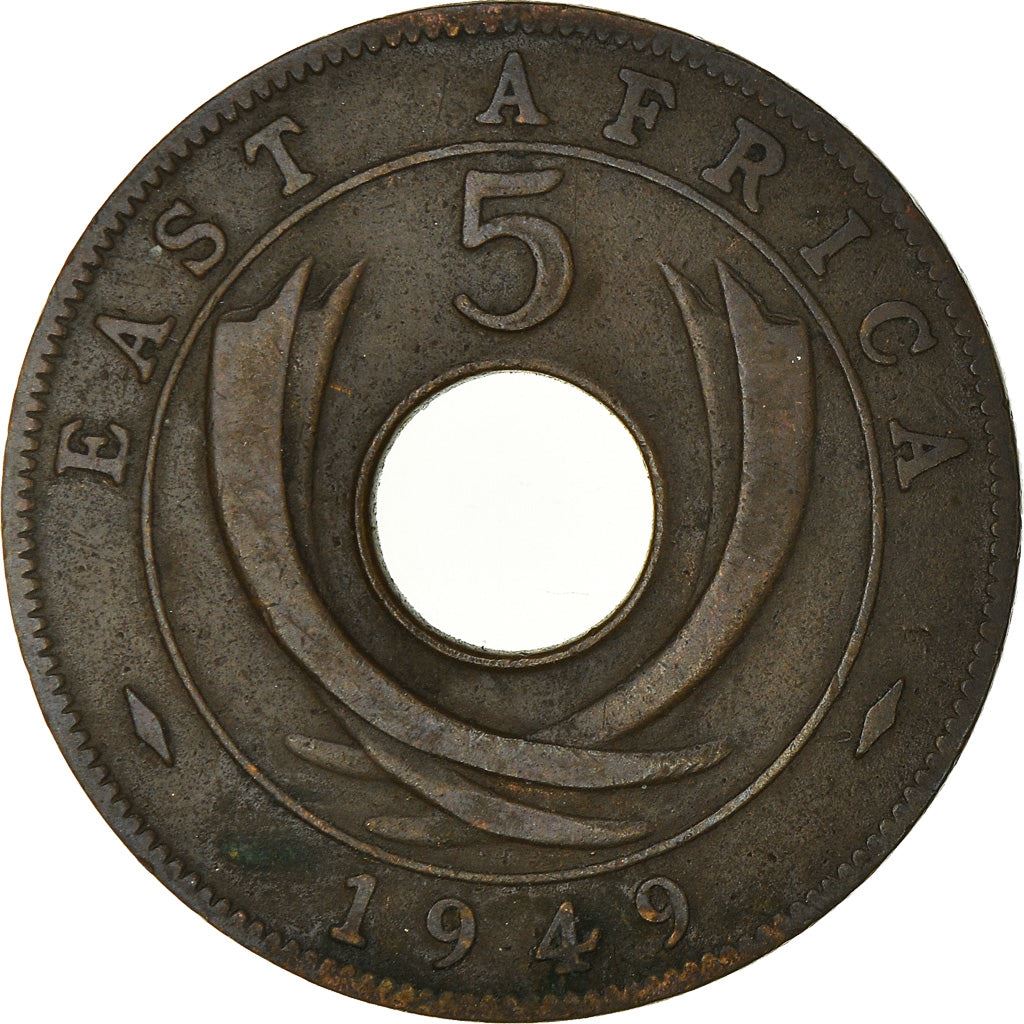 East Africa | 5 Cents Coin | Crown | Tusks | Km:33 | 1949 - 1952