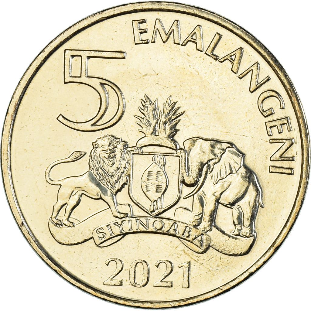 Kingdom of Eswatini | 5 Emalangeni Coin | King Mswati III | Lion | Elephant | Km:75 | 2021