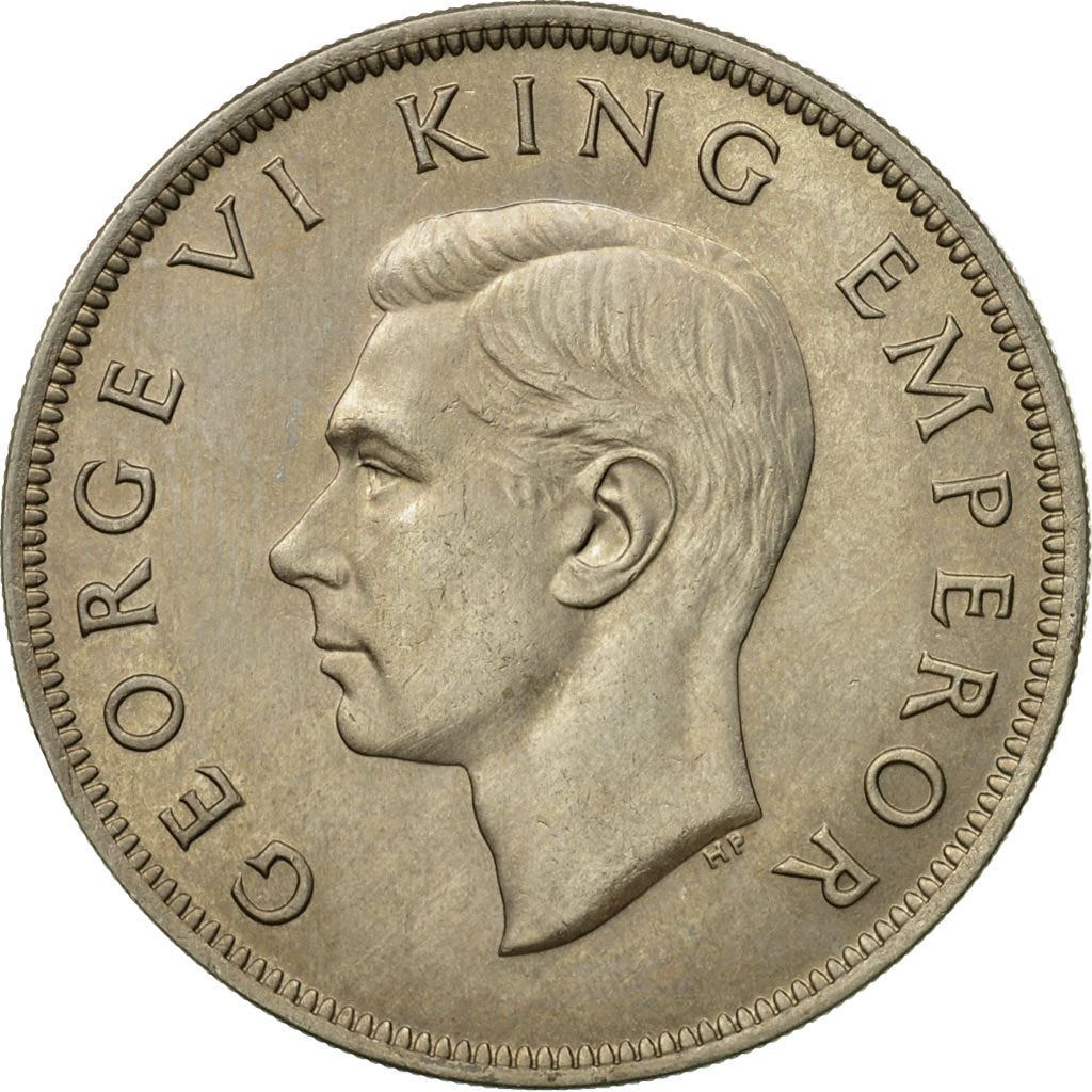 New Zealand | 1/2 Crown Coin | George VI | Crowned Shield | Maori Ornaments | Km:11A | 1947
