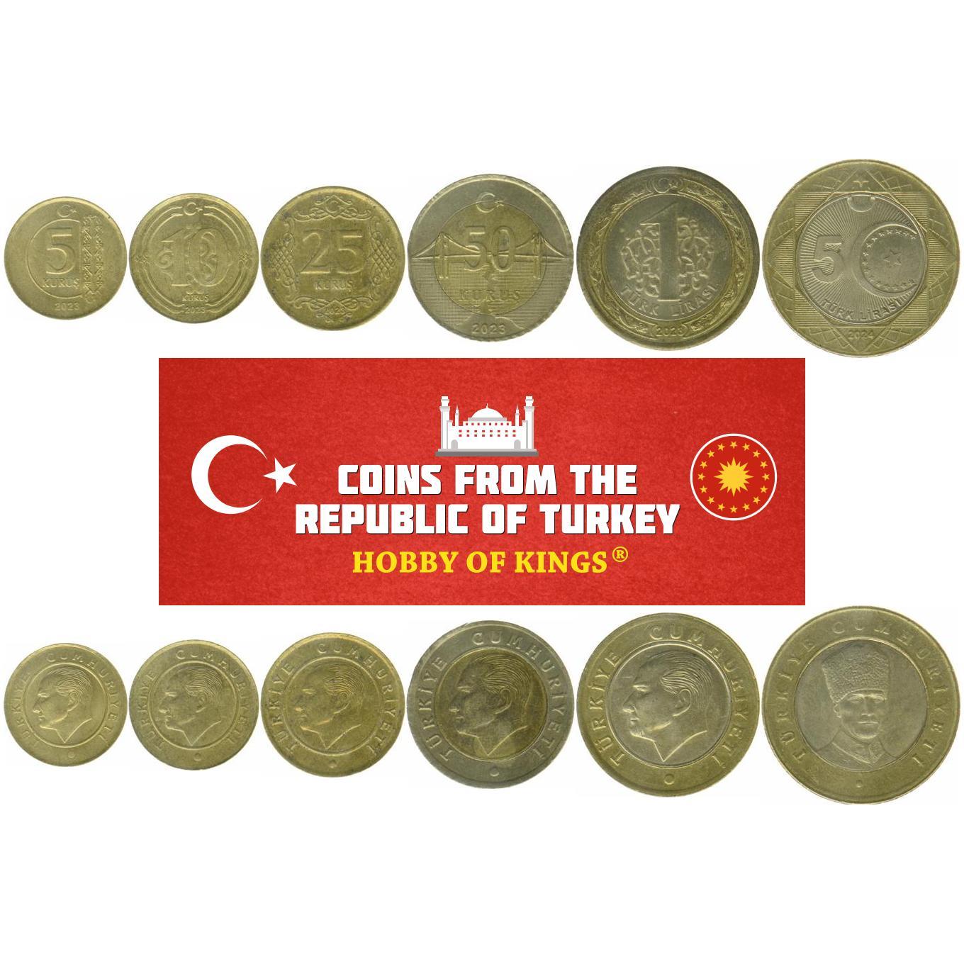 Turkey | 6 Coin Set | 5 10 25 50 Kurus 1 5 Lira | 2023 - 2026