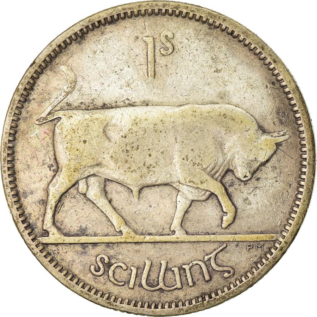 Irish 1 Scilling Coin | Celtic Harp | Bull | KM14 | 1939 - 1942