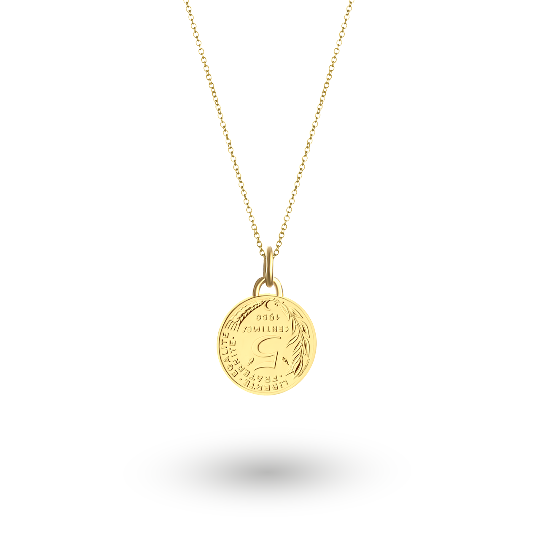 French Coin Necklace | Medallion Pendant Jewelry | 18K Gold Plated 5 Centimes | 1966 - 2001