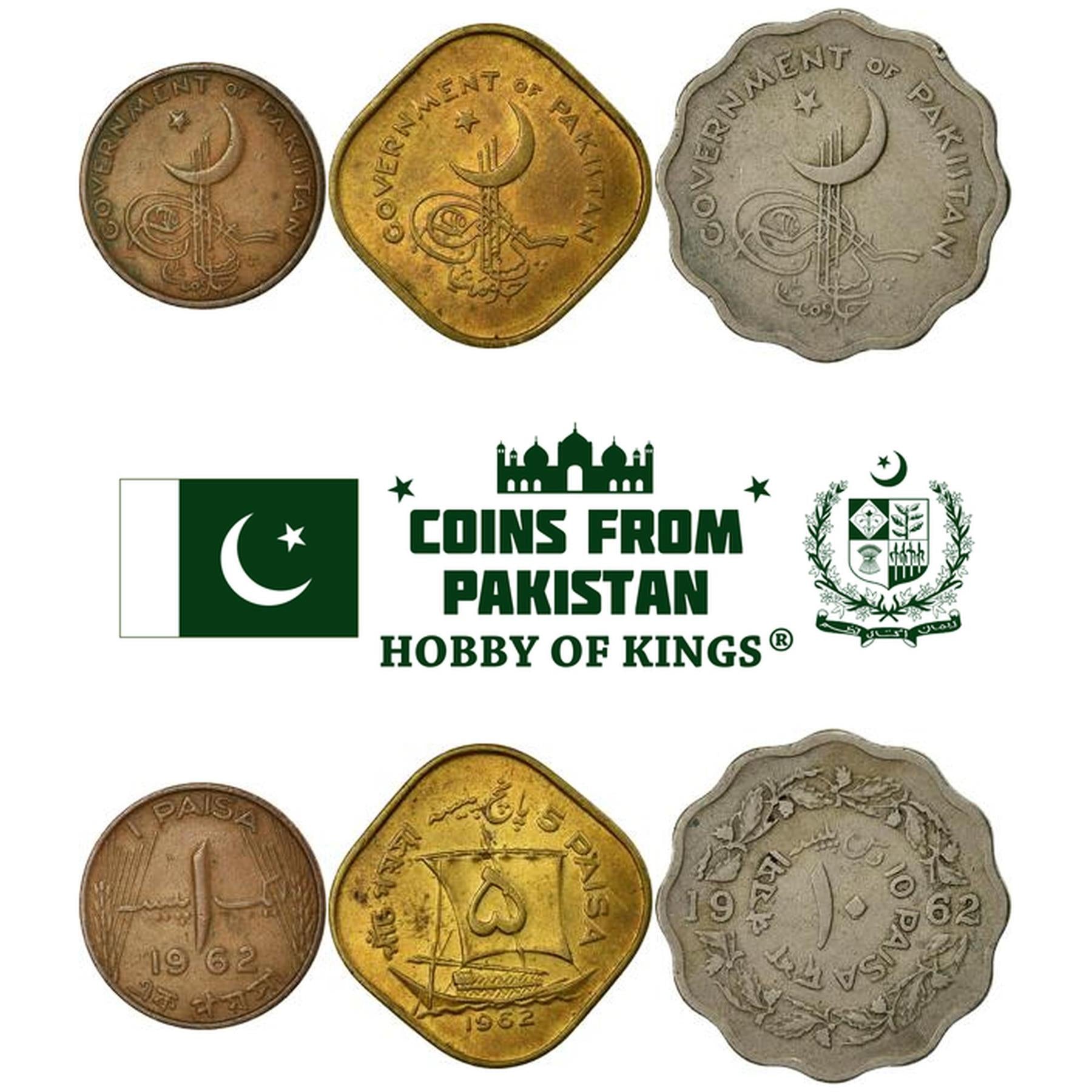 Set 3 Coins Pakistan 1 5 10 Paisa 1961 - 1963