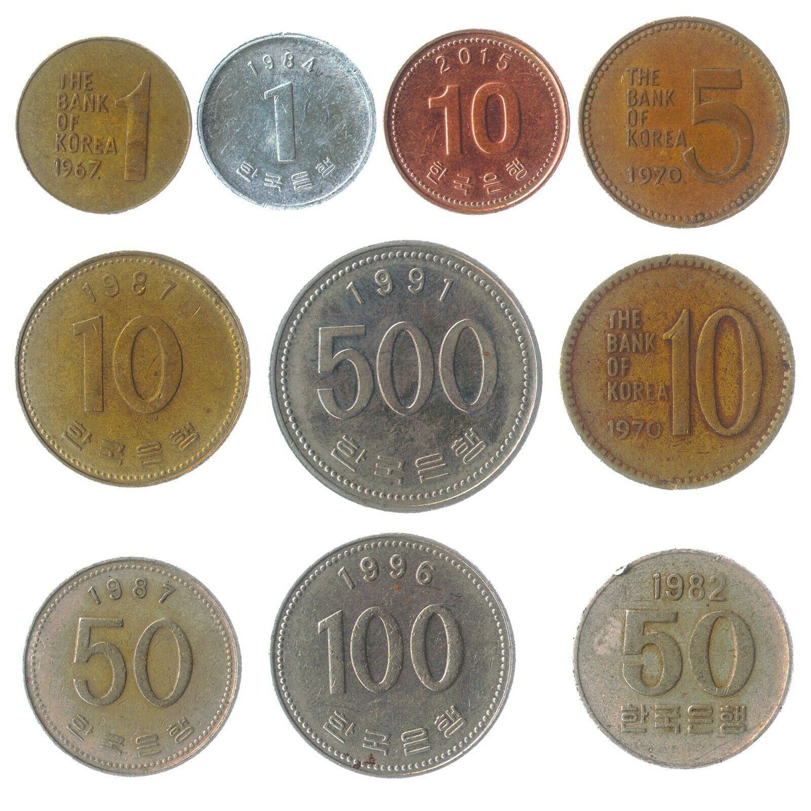 South Korea 10 Mixed Coins 100 Won | Geobukseon | Admiral Yi Sun-sin | Dabotap Pagoda | Manchurian crane | Rose of Sharon | 1966 - 2022