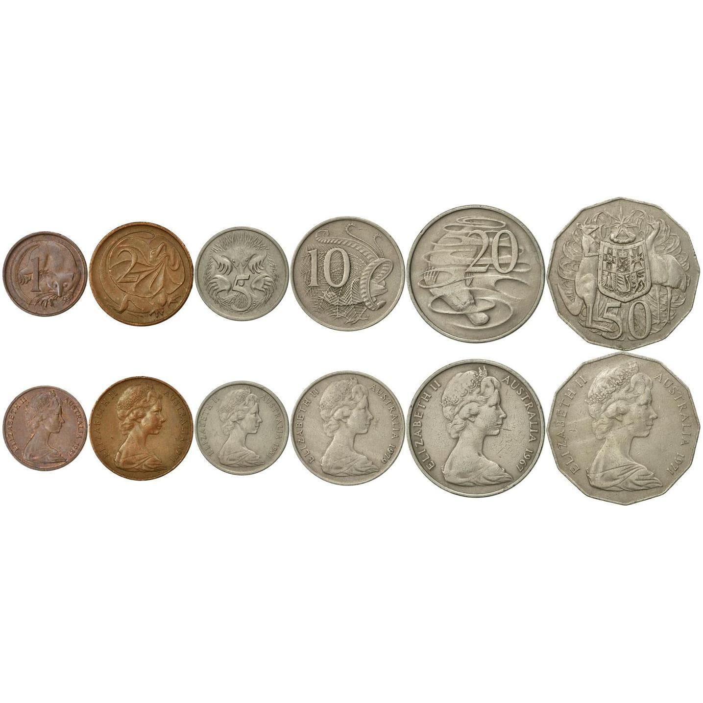 Australia | 6 Coin Set | 1 Cent 2 5 10 20 50 Cents | 1966 - 2019