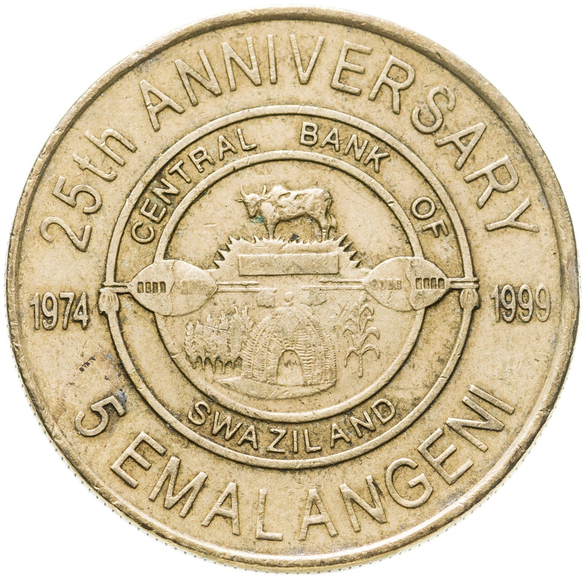 Eswatini | 5 Emalangeni Coin | Seal of the Bank | KM:53 | 1999