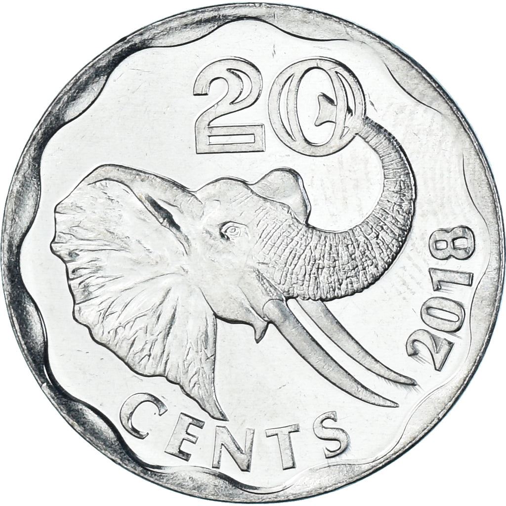 Kingdom of Eswatini | 20 Cents Coin | King Mswati III | Elephant | Km:70 | 2018 - 2021