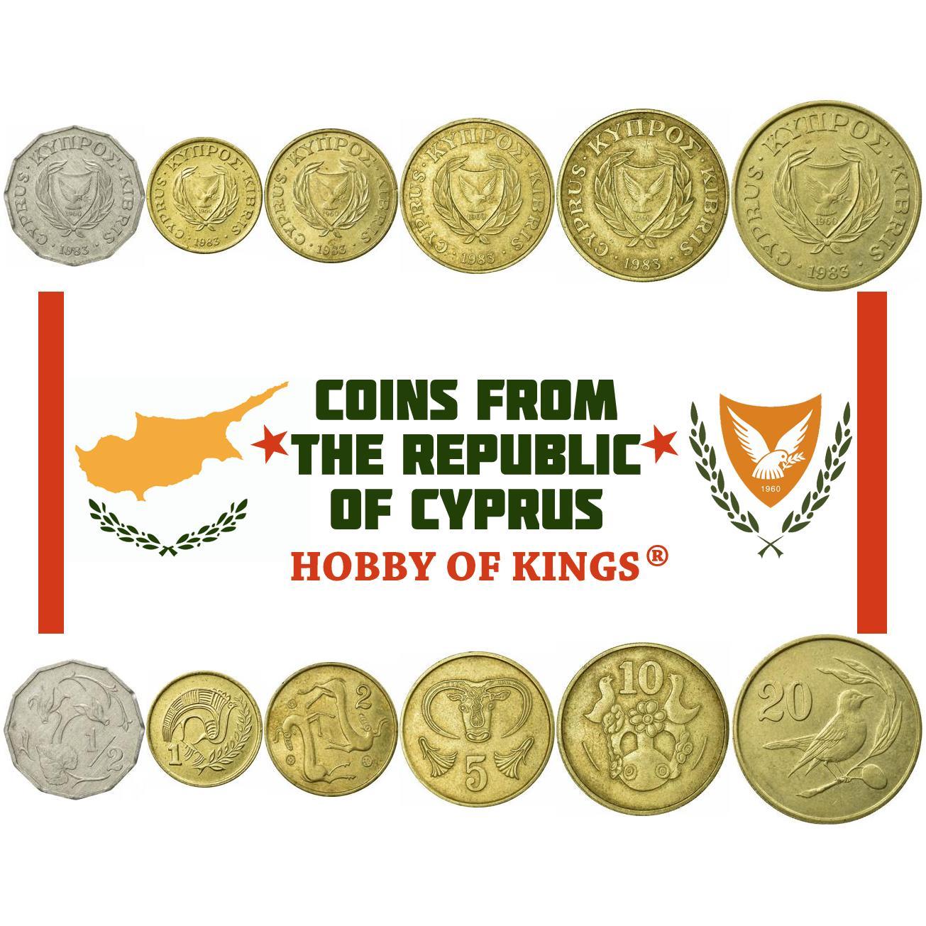 Set 6 Coins Cyprus 1/2 1 2 5 10 20 Cents 1983