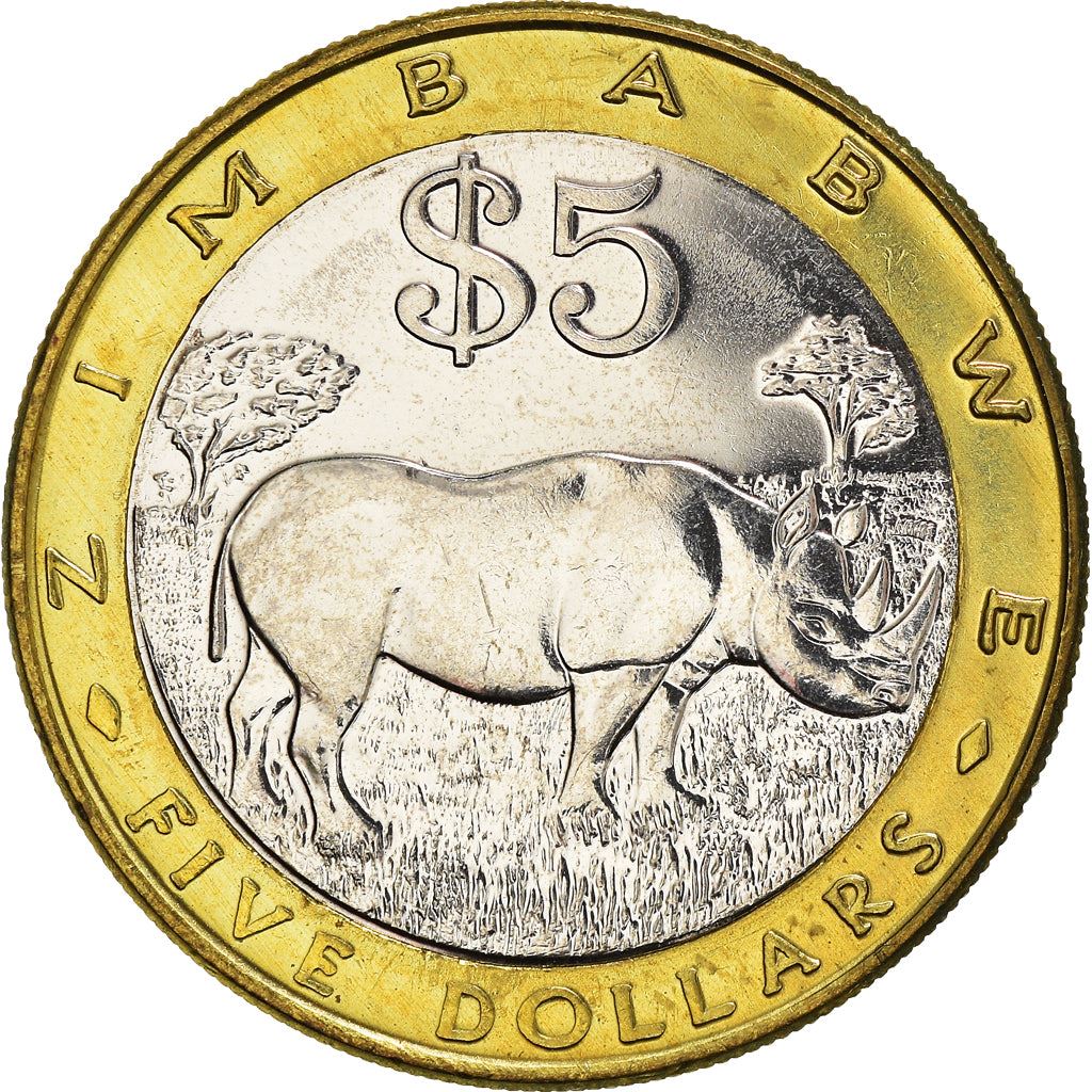 Zimbabwe | 5 Dollars Coin | Black Rhino | Km:13 | 2001 - 2003