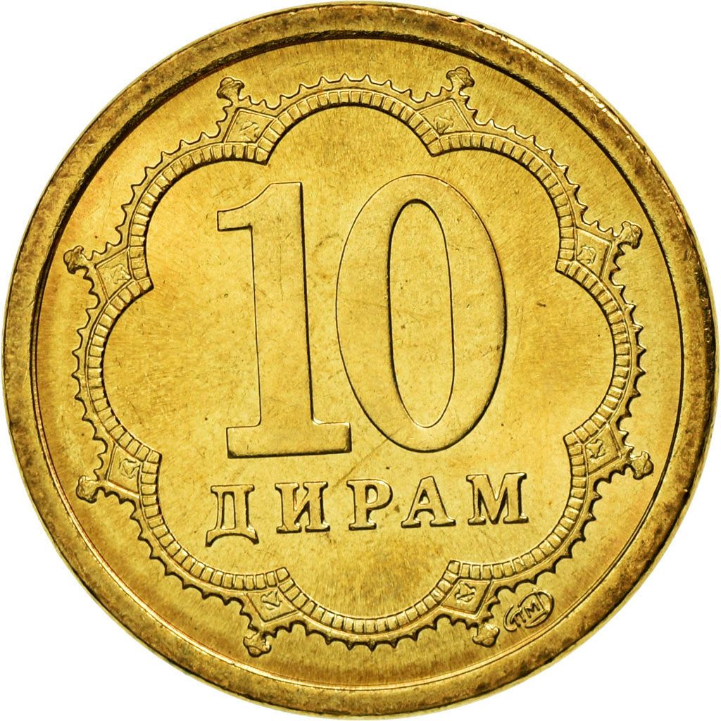Tajikistan | 10 Diram Coin | Crown | Stars | Large Value | Km:3.2 | 2006