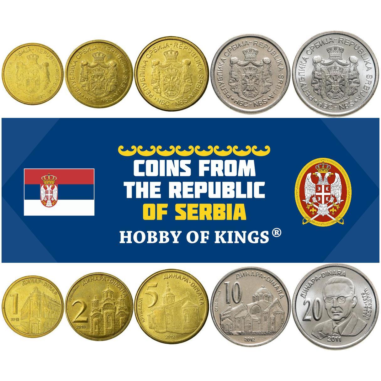 Serbia | 5 Coin Set | 1 Dinar 2 5 10 20 Dinars | 2011 - 2025