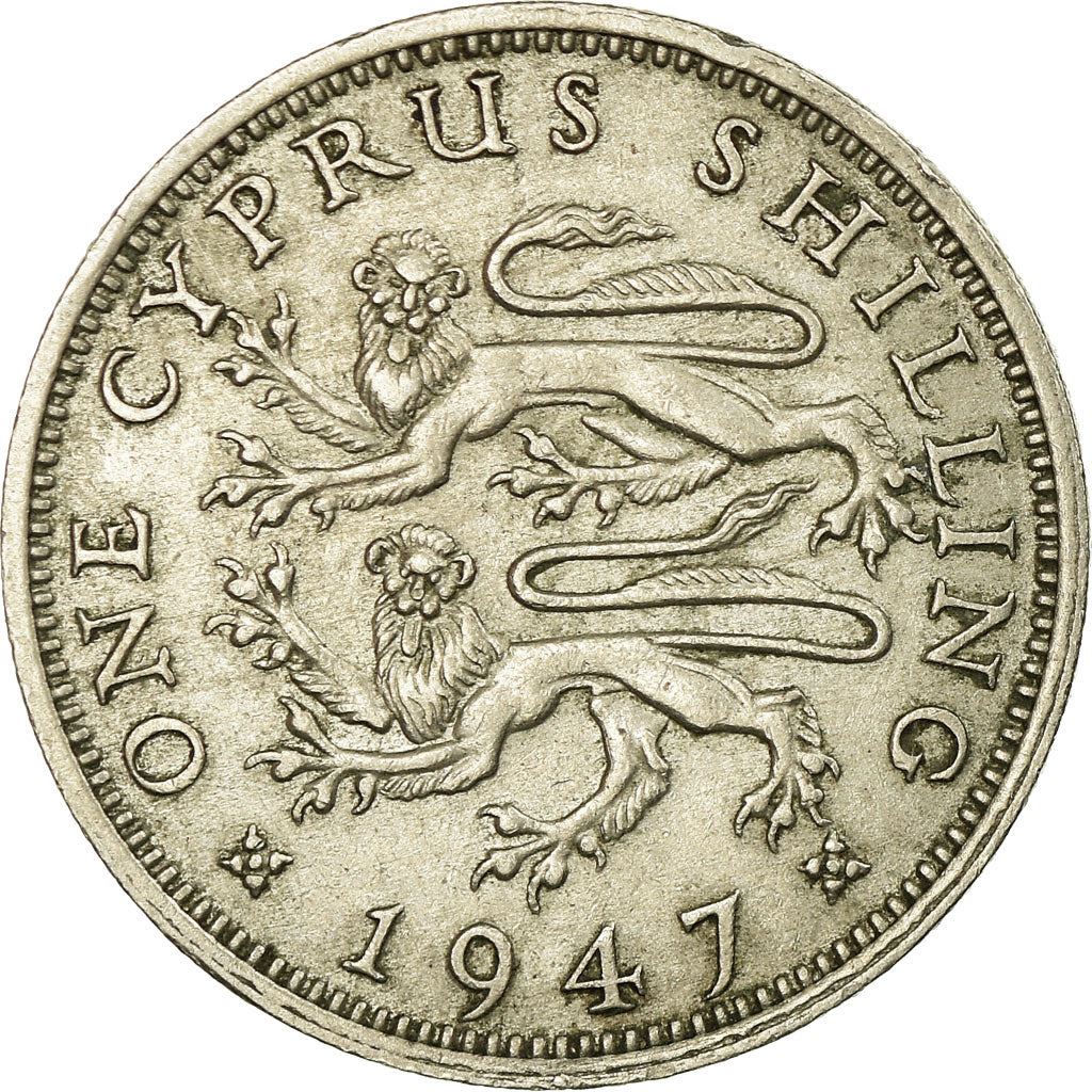 Cyprus 1 Shilling Coin | King George V | Heraldic Lions | KM27 | 1947