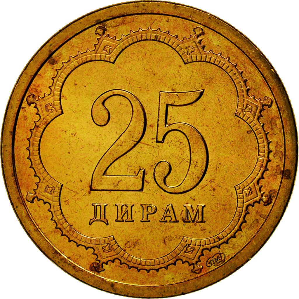 Tajikistan | 25 Diram Coin | Crown | Stars | Small Value | Km:5.1 | 2001