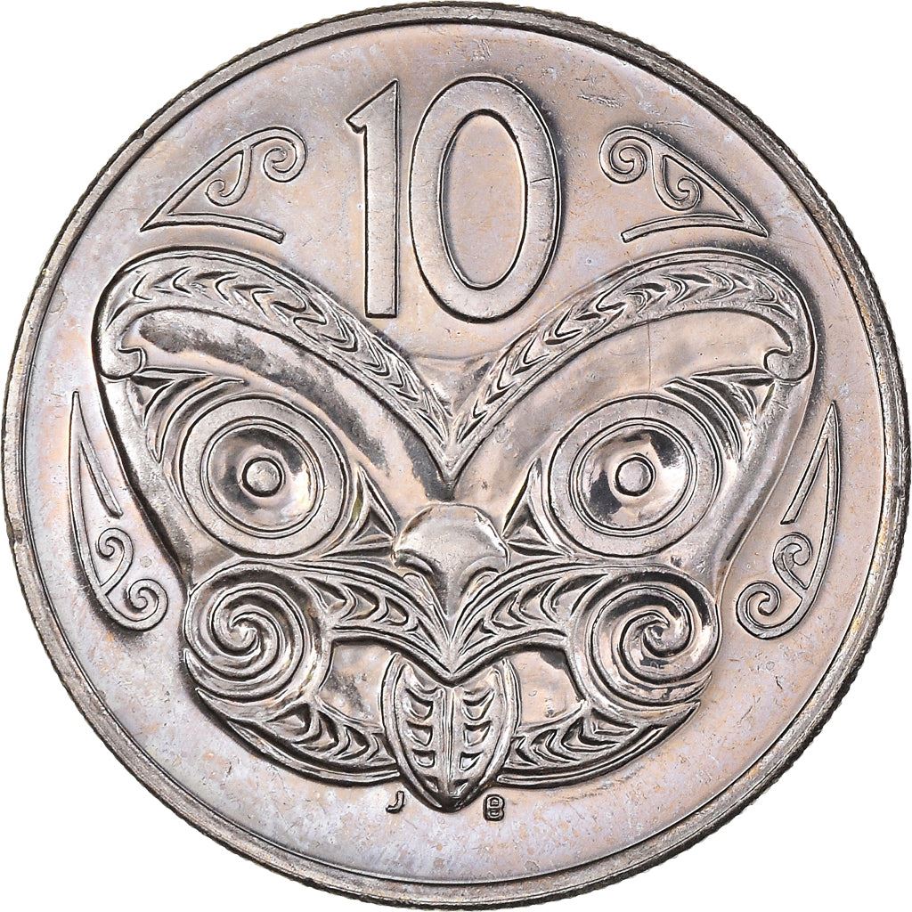 New Zealander 10 Cents Coin | Queen Elizabeth II | Maori Koruru Mask | KM61 | 1986 - 1998