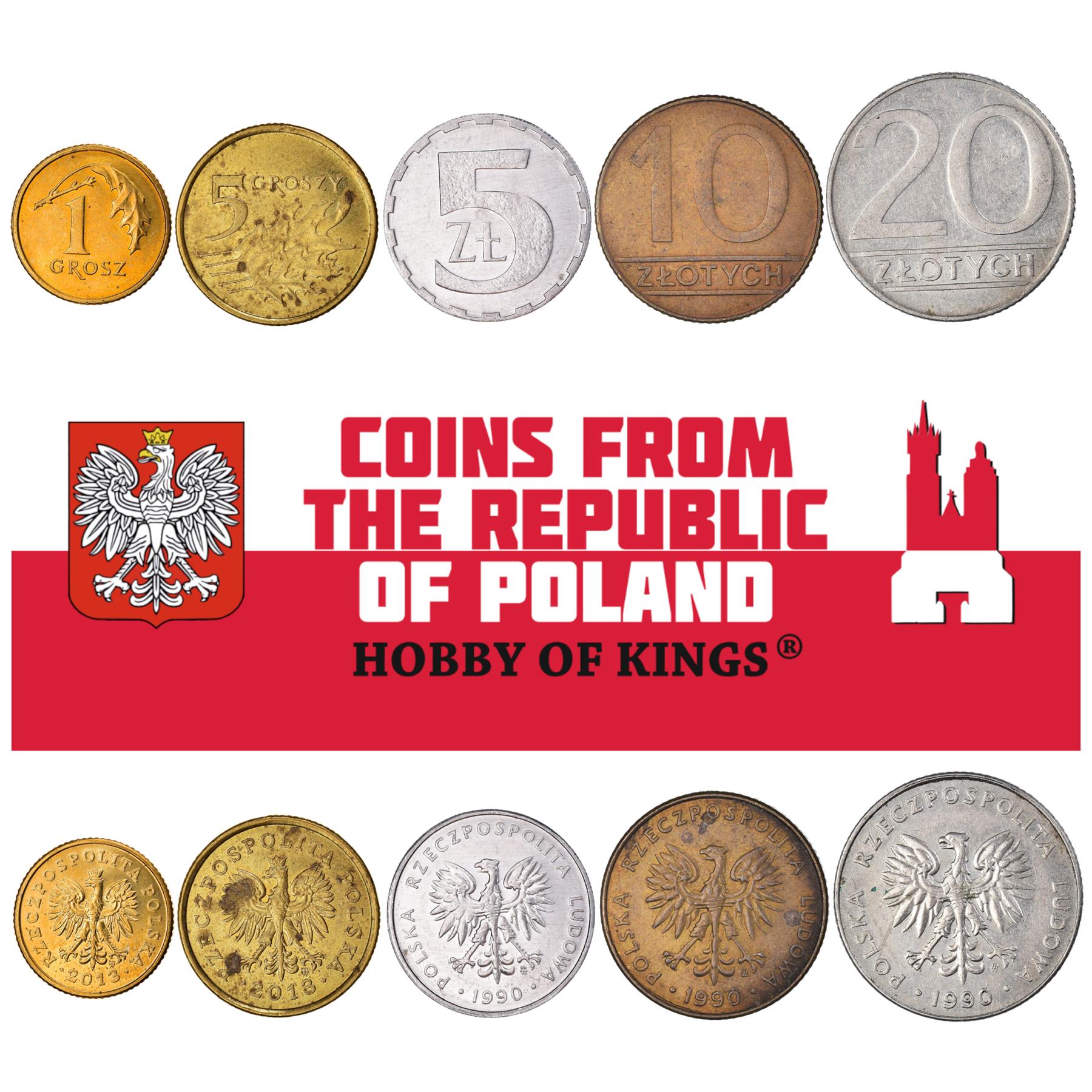 ポーランドのコイン5枚セット | 混合ポーランド通貨 | グロシュ