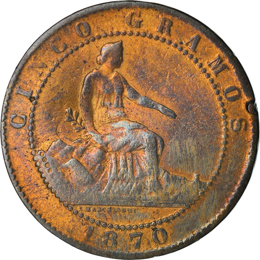 Spain 5 Centimos Coin | Provisional Government | KM662 | 1870