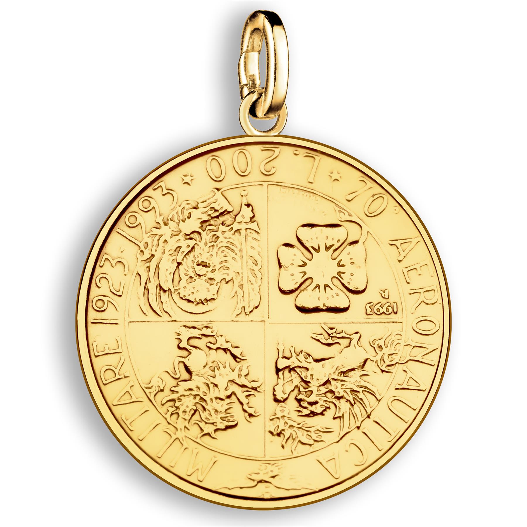 Italian 200 Lire Coin Charm | 925 Sterling Silver 18K Gold Plated | 1993