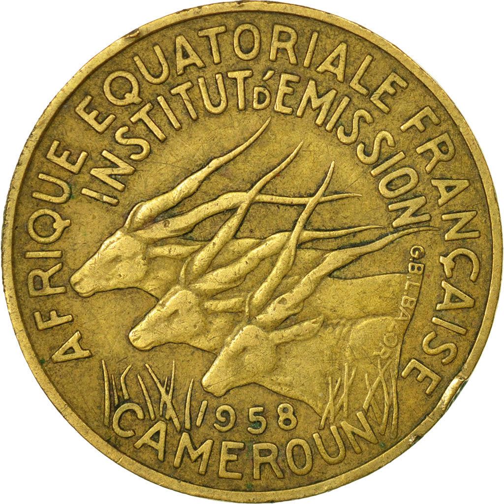 French Equatorial Africa | 10 Francs Coin | Antelope | Crops | Wreath | Km:11 | 1958