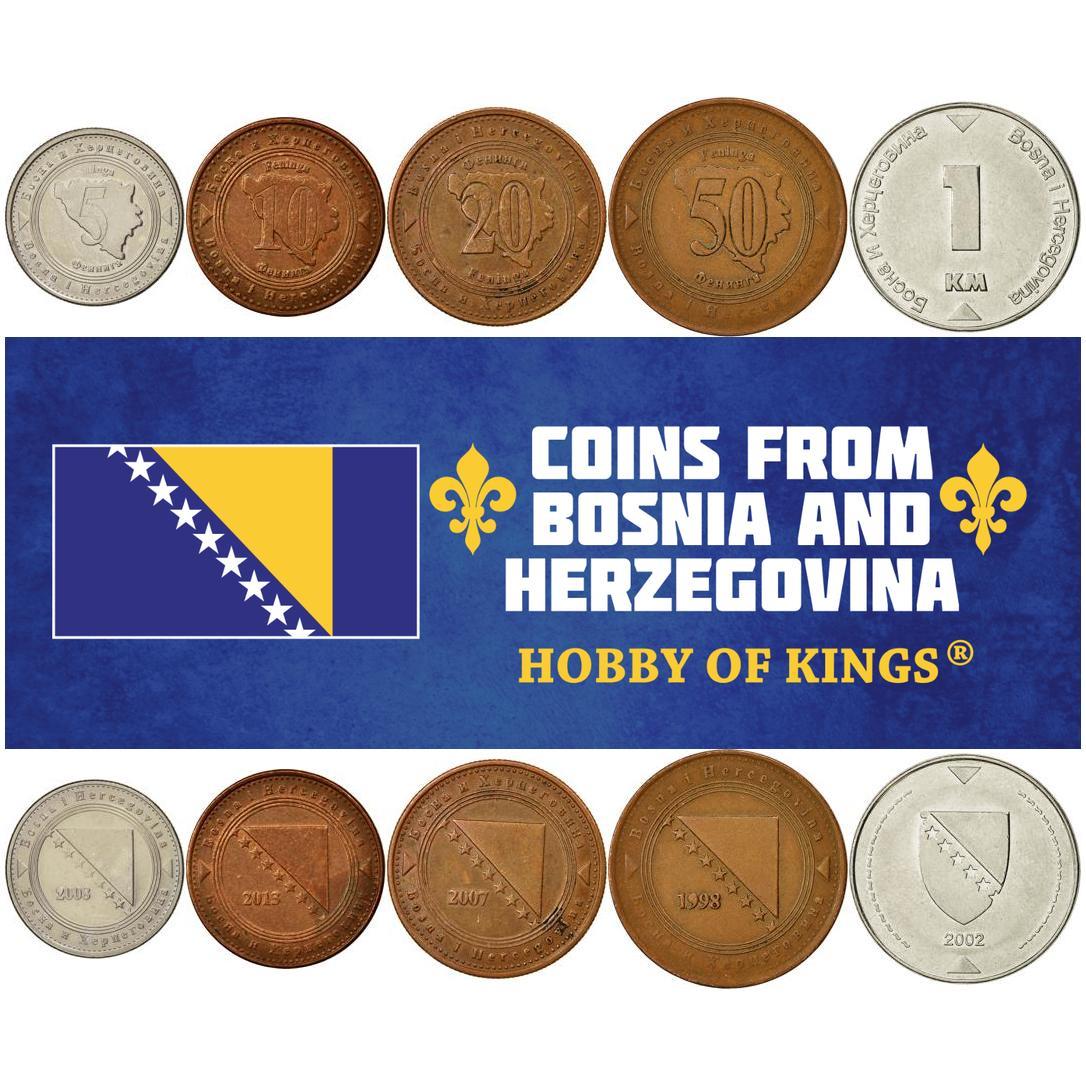 Bosnia and Herzegovina | 5 Coin Set | 5 10 20 50 Feninga 1 Konvertibilna Marka | 1998 - 2025