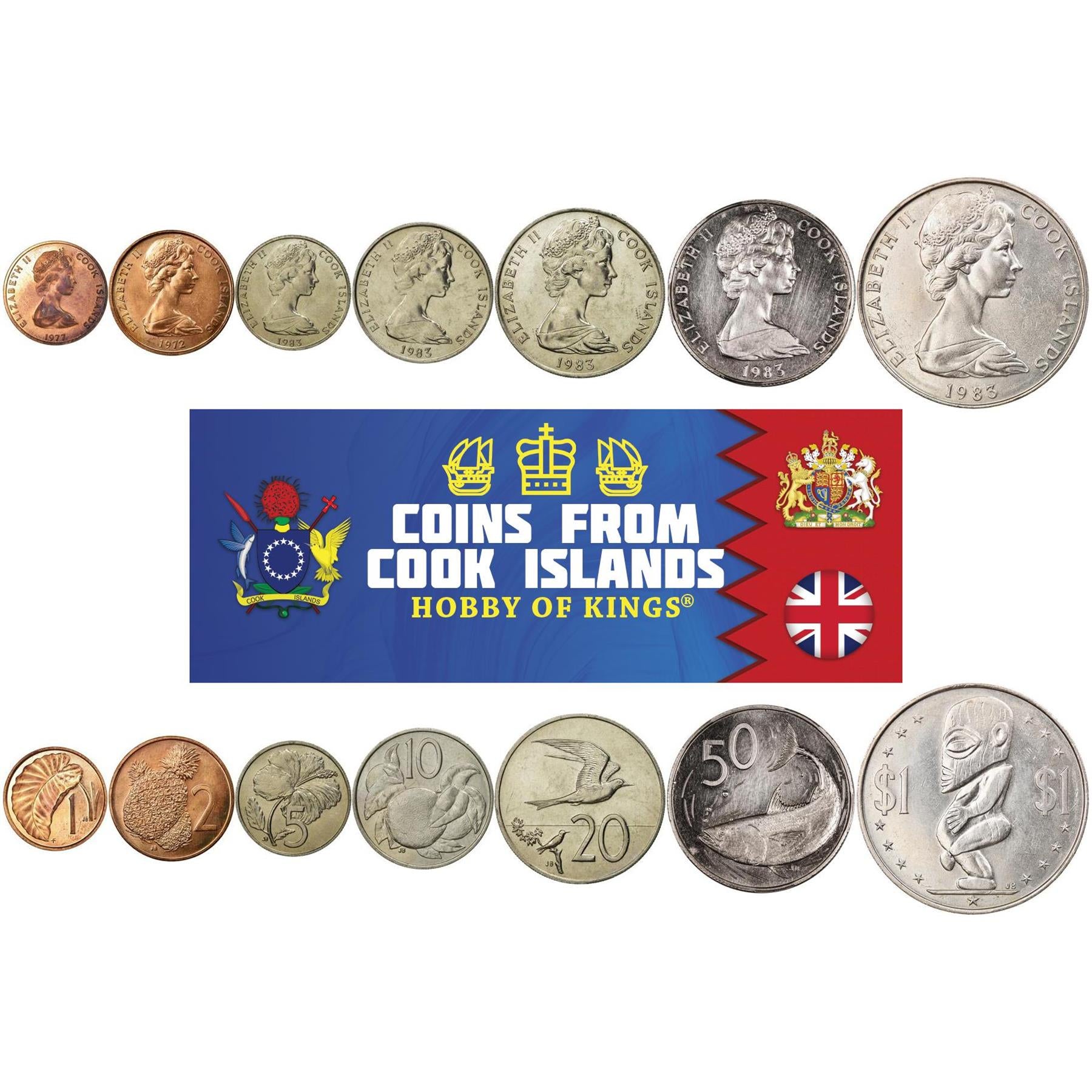 Cook Islands | 7 Coin Set | 1 Cent 2 5 10 20 50 Cents 1 Dollar | 1972