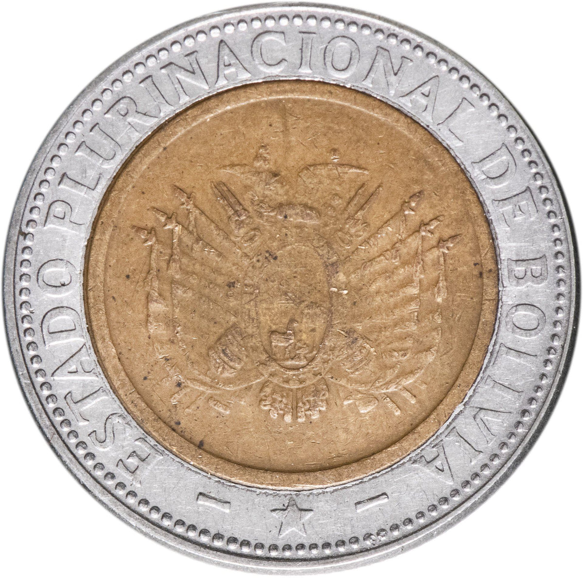 Bolivia | 5 Bolivianos | Bimetallic | Coat of Arms | KM:219 | 2010-2012