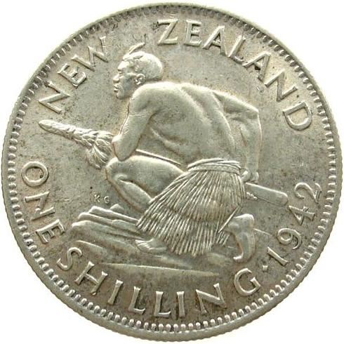 New Zealand | 1 Shilling Coin | George VI | Maori Warrior | Km:9 | 1937 - 1946