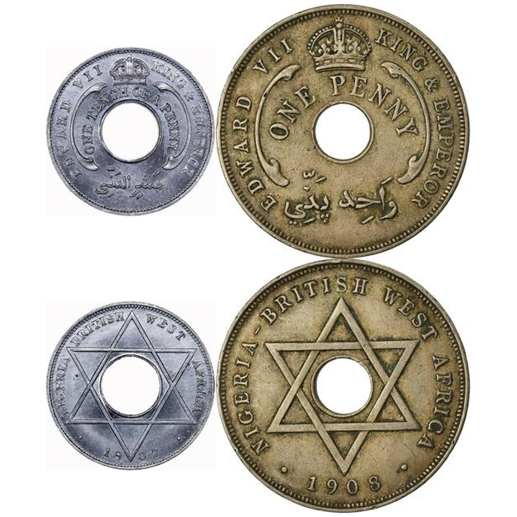 British West Africa | 2 Coin Set | 1/10 1 Penny | 1907 - 1910