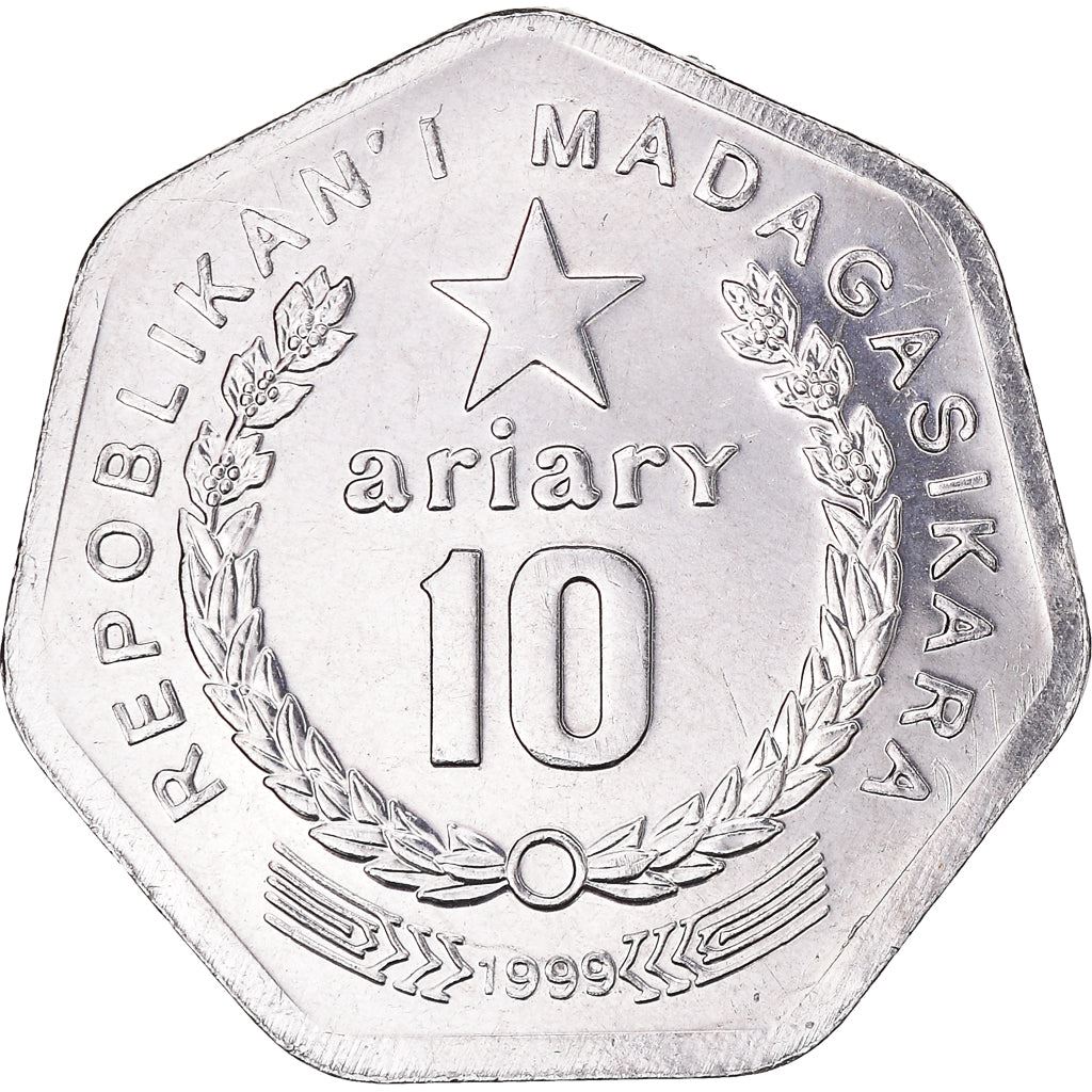 Madagascar | 10 Ariary Coin | Star | Worker | Peat | Km:27 | 1999