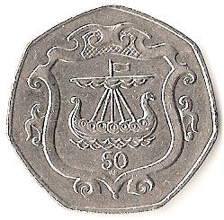 Isle of Man 50 Pence Coin | Queen Elizabeth II | Viking Longship | KM125 | 1984