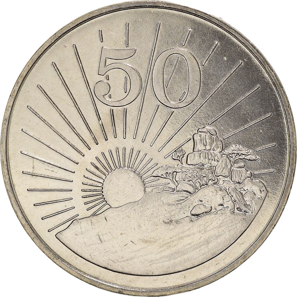 Zimbabwe | 50 Cents Coin | Bateleur Eagle | Sun | Independence | KM5 | 1980 - 1997