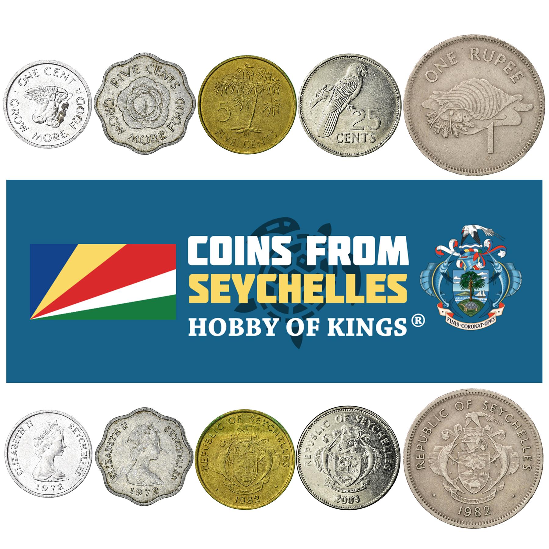 5 Mixed Coins From Seychelles | Cents - Rupees | 1972 - 2021