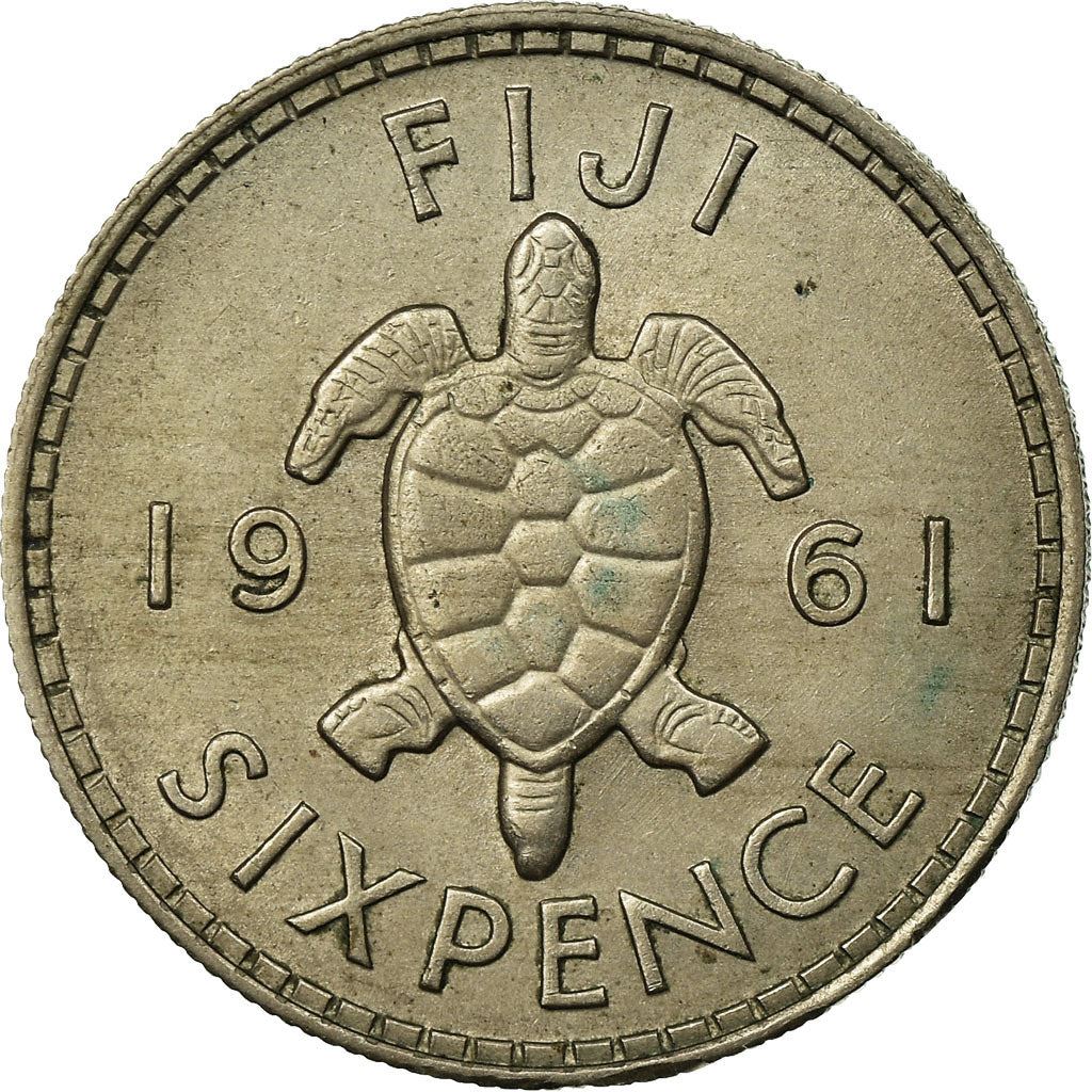 Fiji | 6 Pence Coin | Queen Elizabeth II | Sea Turtle | KM19 | 1953 - 1967