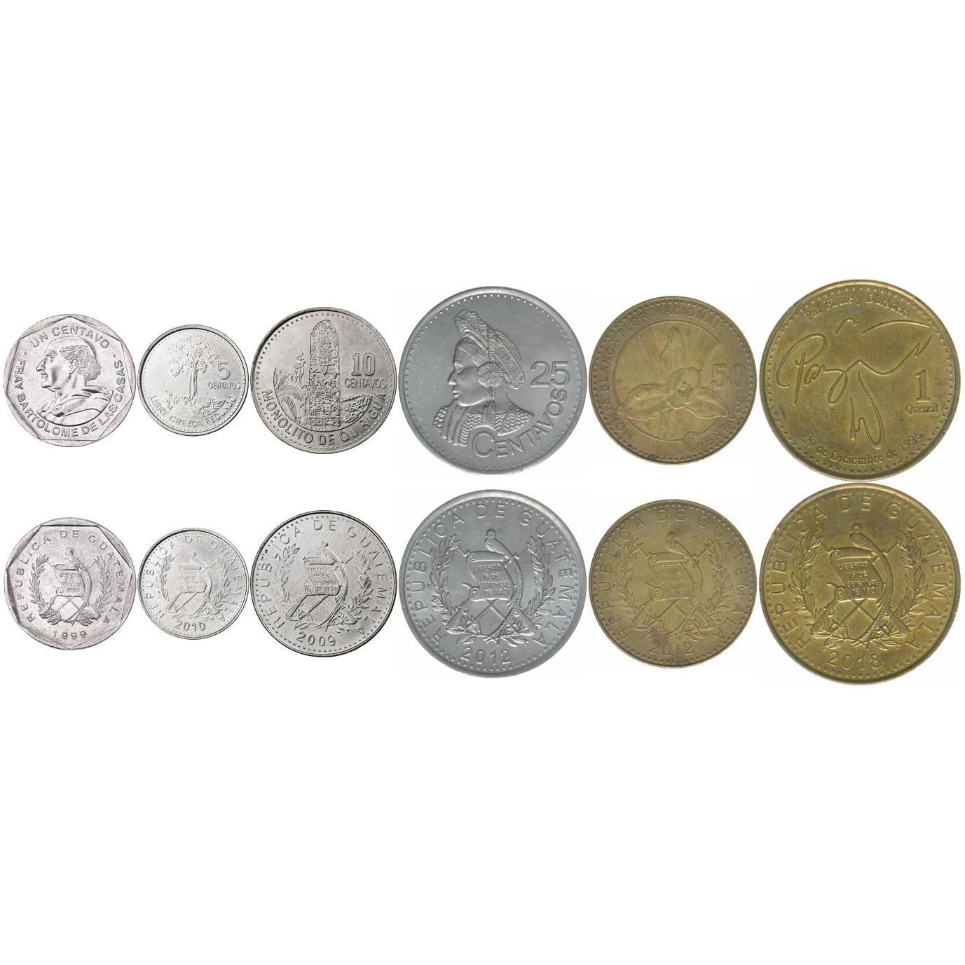 Guatemala | 6 Coin Set | 1 Centavo 5 10 25 50 Centavos 1 Quetzal | 1999 - 2024