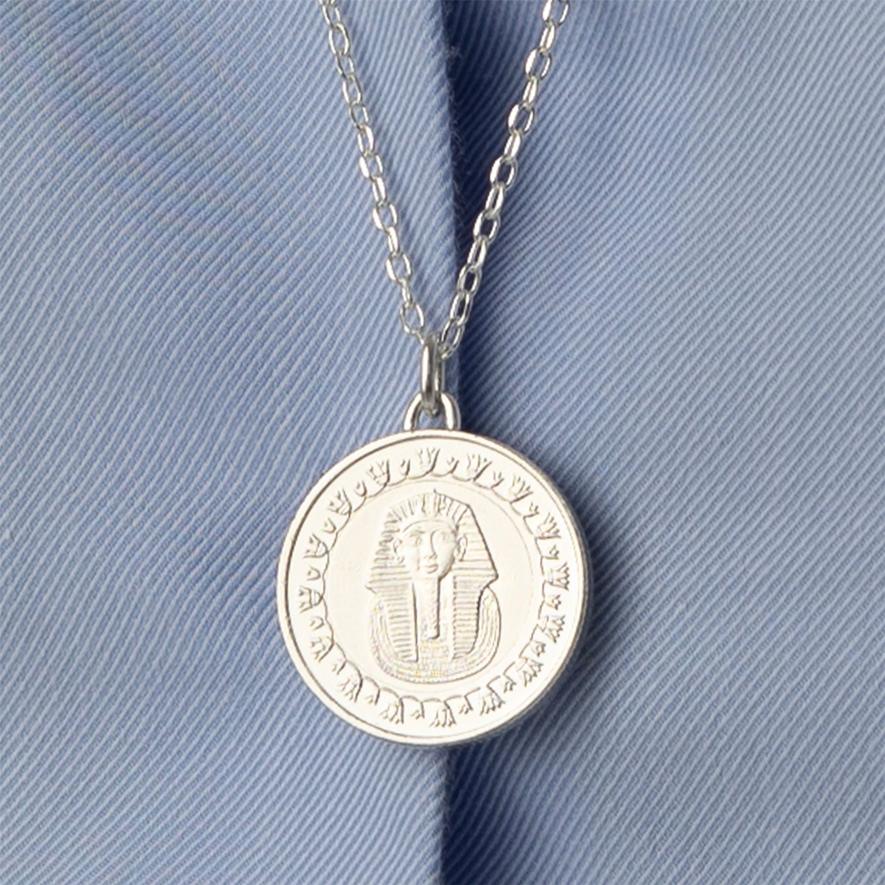 Egyptian Coin Necklace | Medallion Pendant Jewelry | Rhodium Plated 1 Pound | Tutankhamun mask | 2005 - 2023