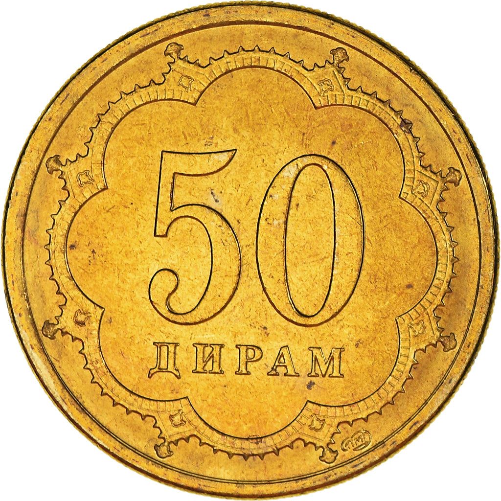 Tajikistan | 50 Diram Coin | Crown | Stars | Small Value | Km:6.1 | 2001