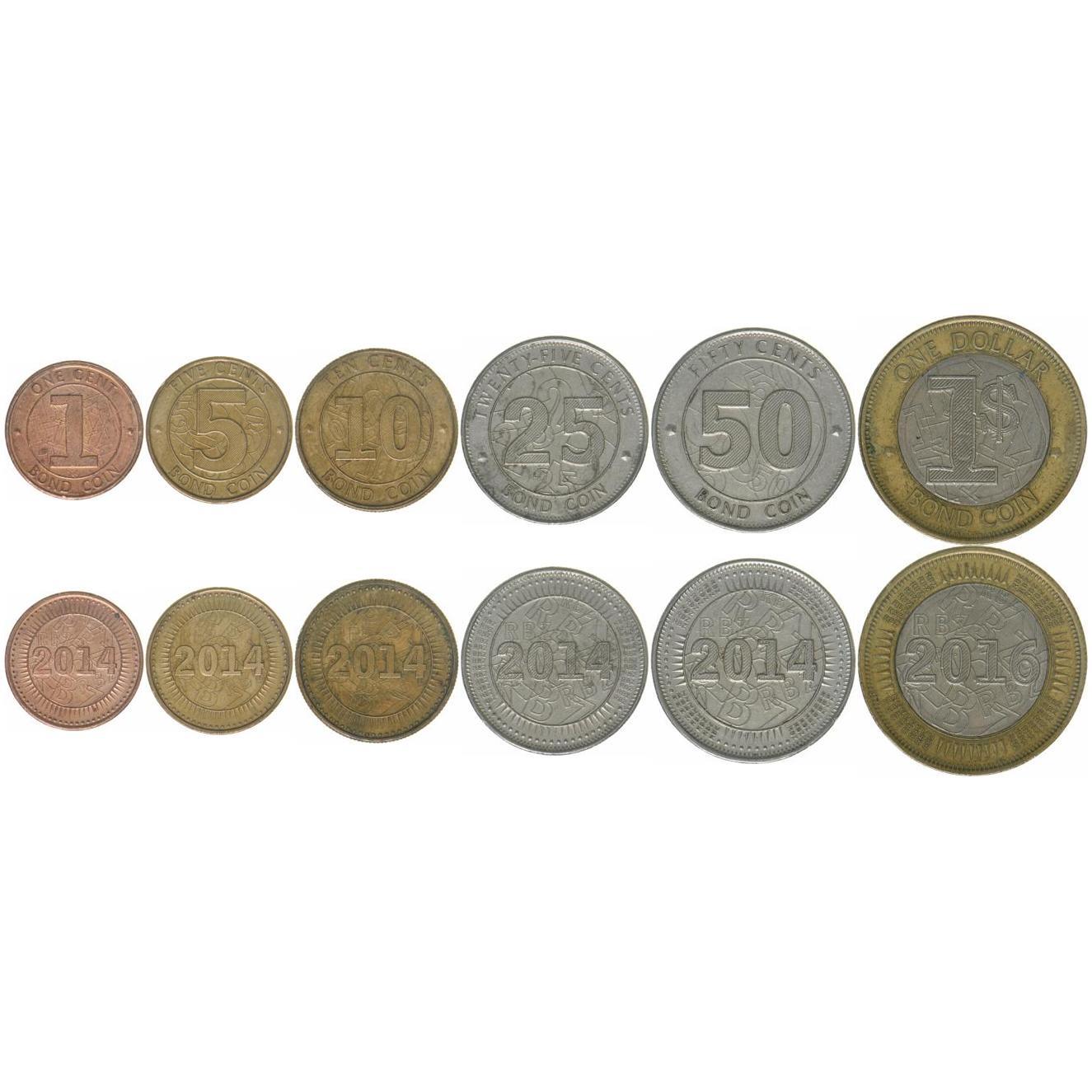 Zimbabwe | 6 Coin Set | 1 Cent 5 10 25 50 Cents 1 Dollar | 2014 - 2017