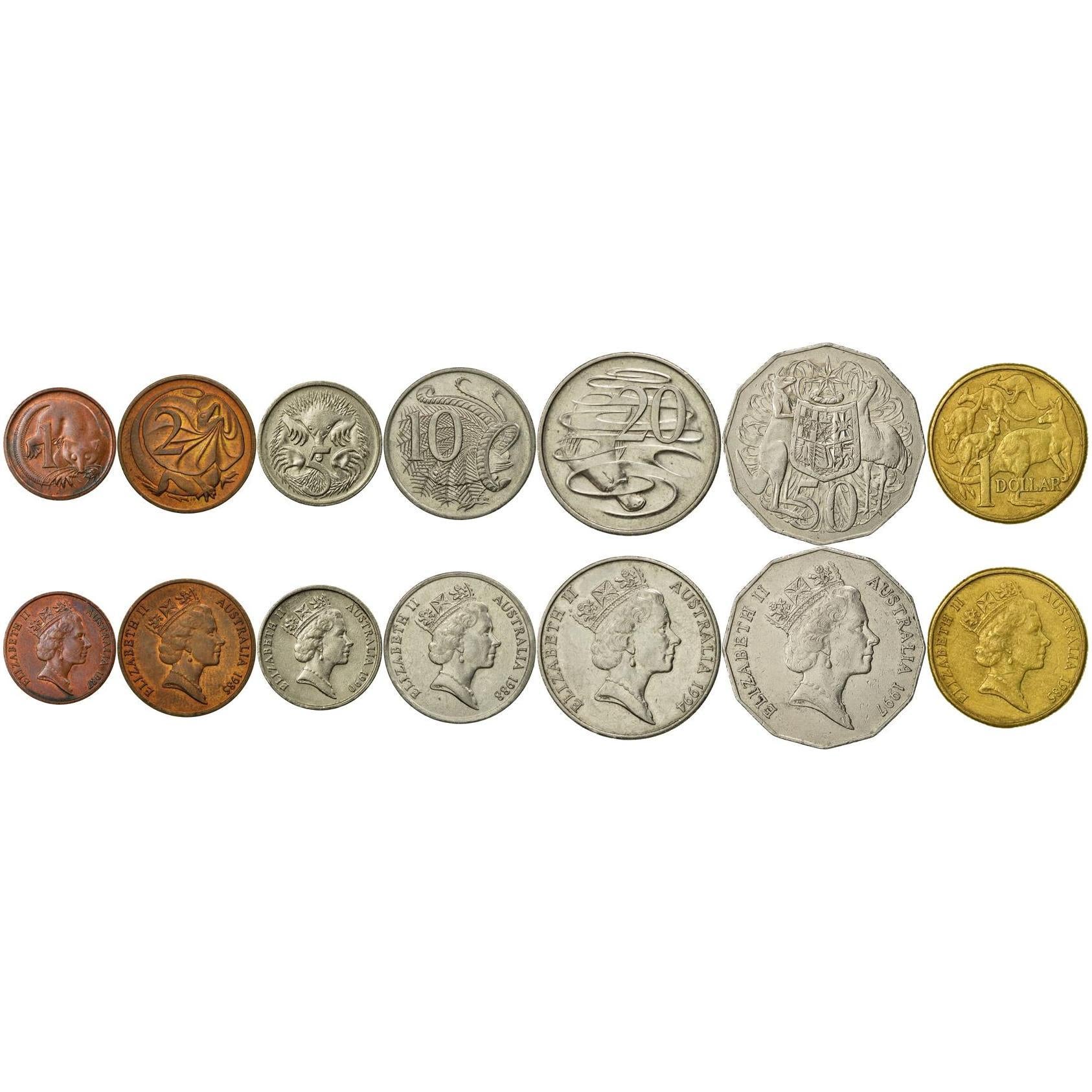 Australia | 7 Coin Set | 1 Cent 2 5 10 20 50 Cents 1 Dollar | 1985 - 1998