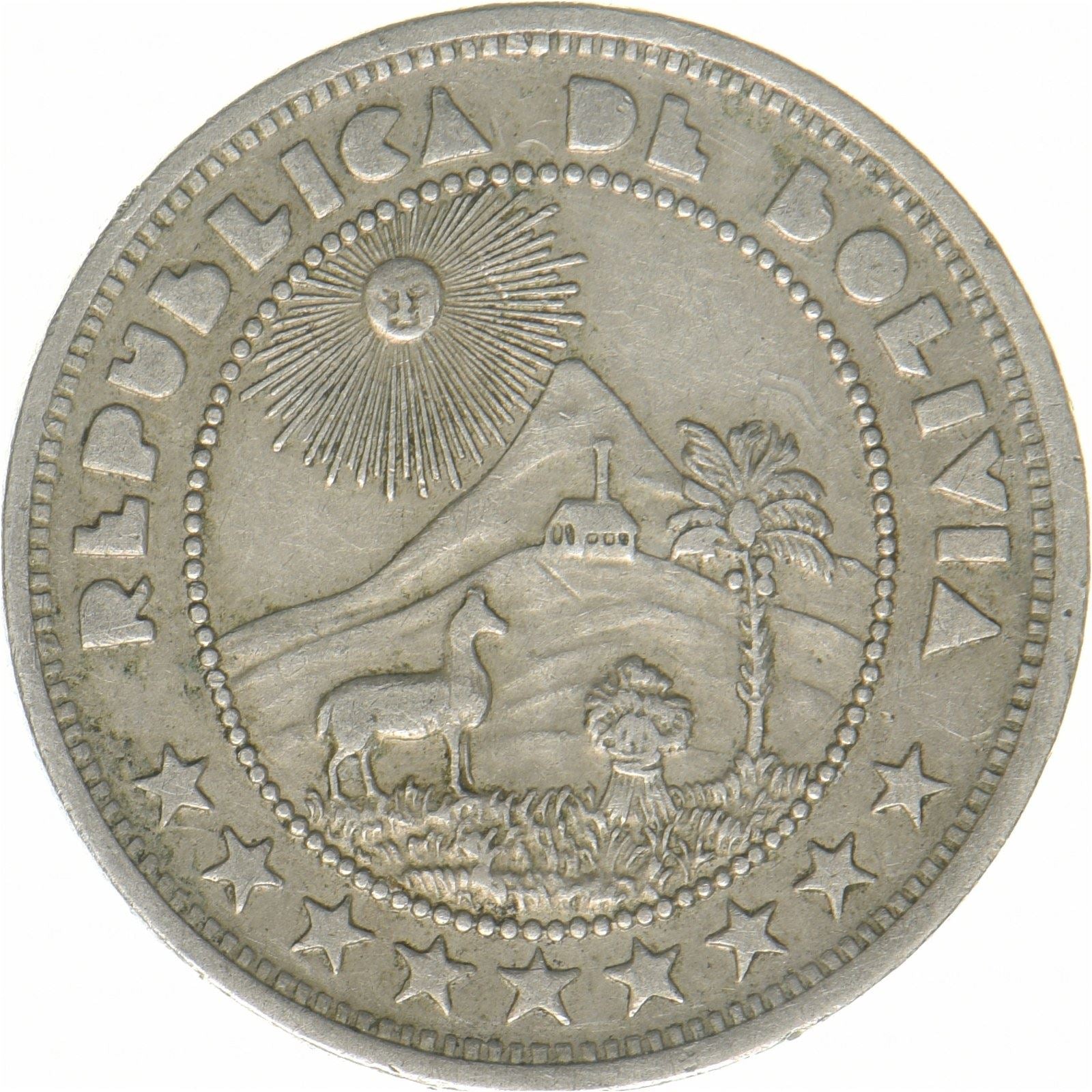 Bolivia | 10 Centavos Coin | Copper-nickel | Coat of Arms | KM:180 | 1937