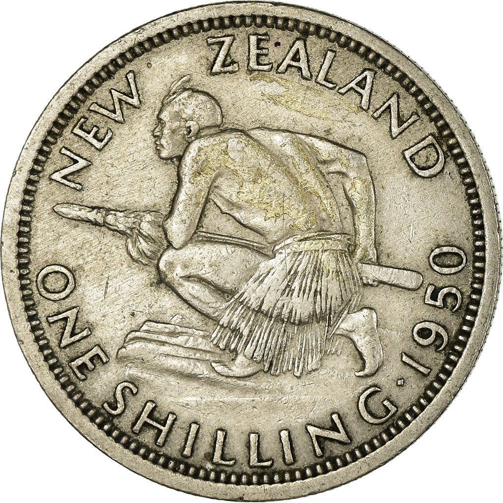 New Zealand Coin New Zealander 1 Shilling | King George VI | Maori Warrior | Taiaha | KM17 | 1948 - 1952