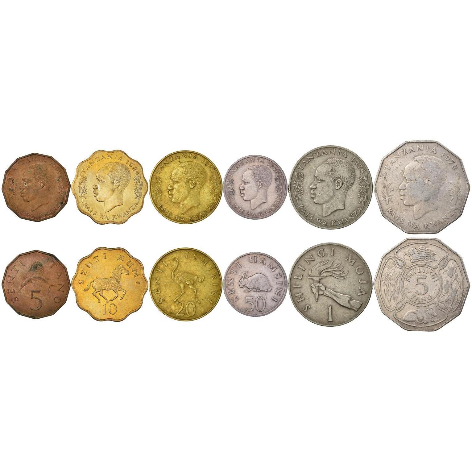 Tanzania | 6 Myntsett | 5 10 20 50 Senti 1 5 Shilingi | 1966 - 1984