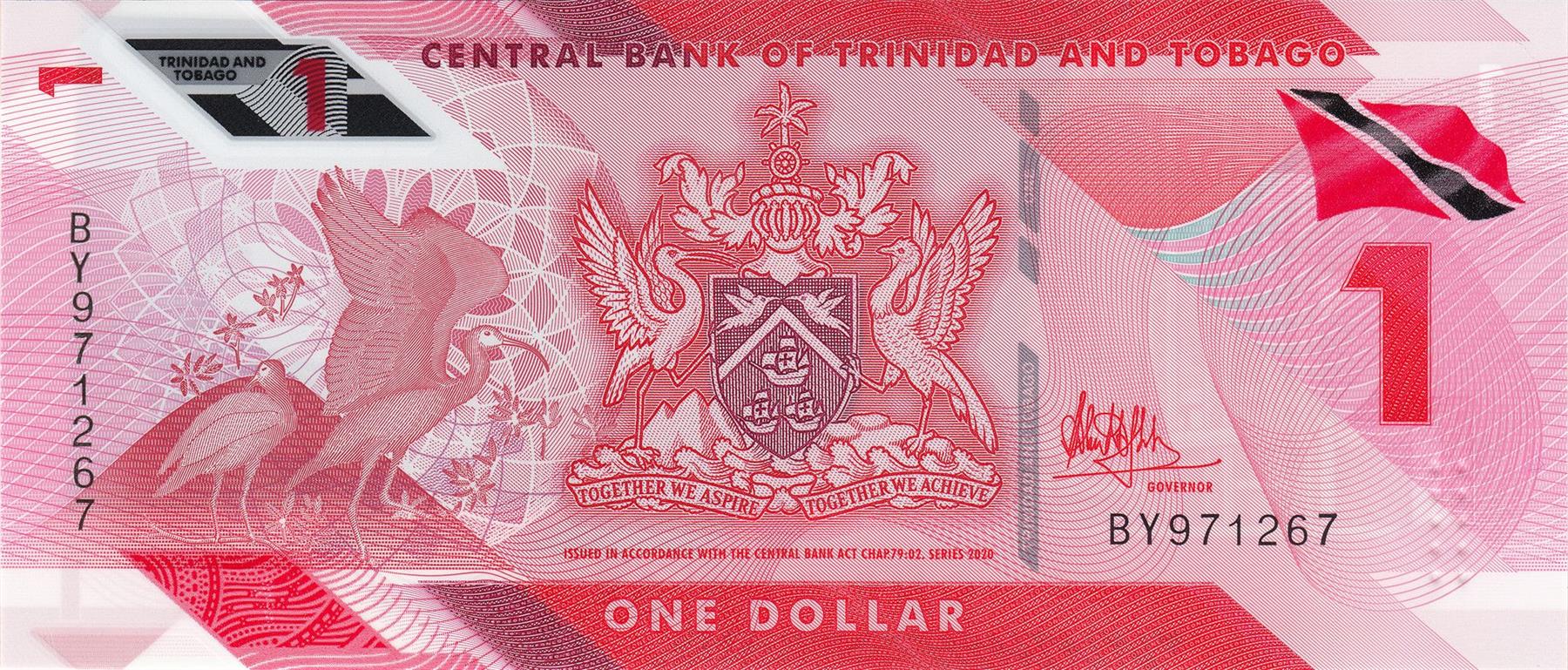 Trinidad And Tobago | 1 Dollar Banknote | 2020 | Scarlet Ibis | Flag | Eric Williams Finance Building | Port of Spain | Red House