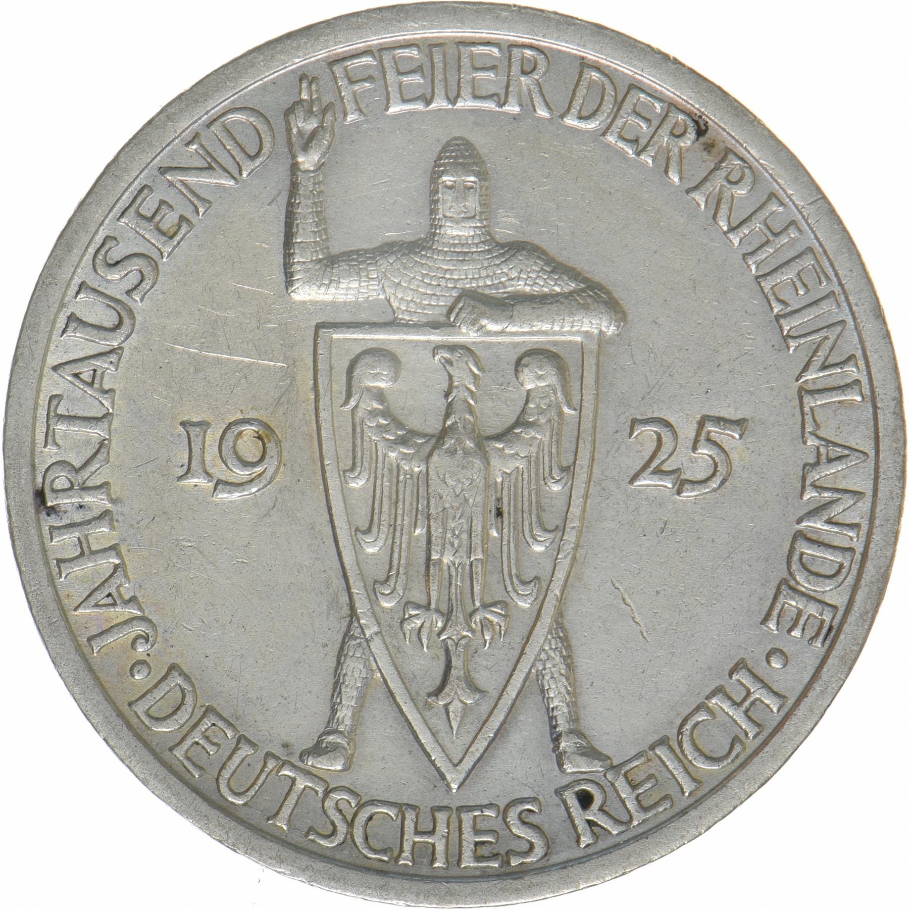 Germany | 3 Reichsmark Coin | Rhineland | KM:46 | 1925