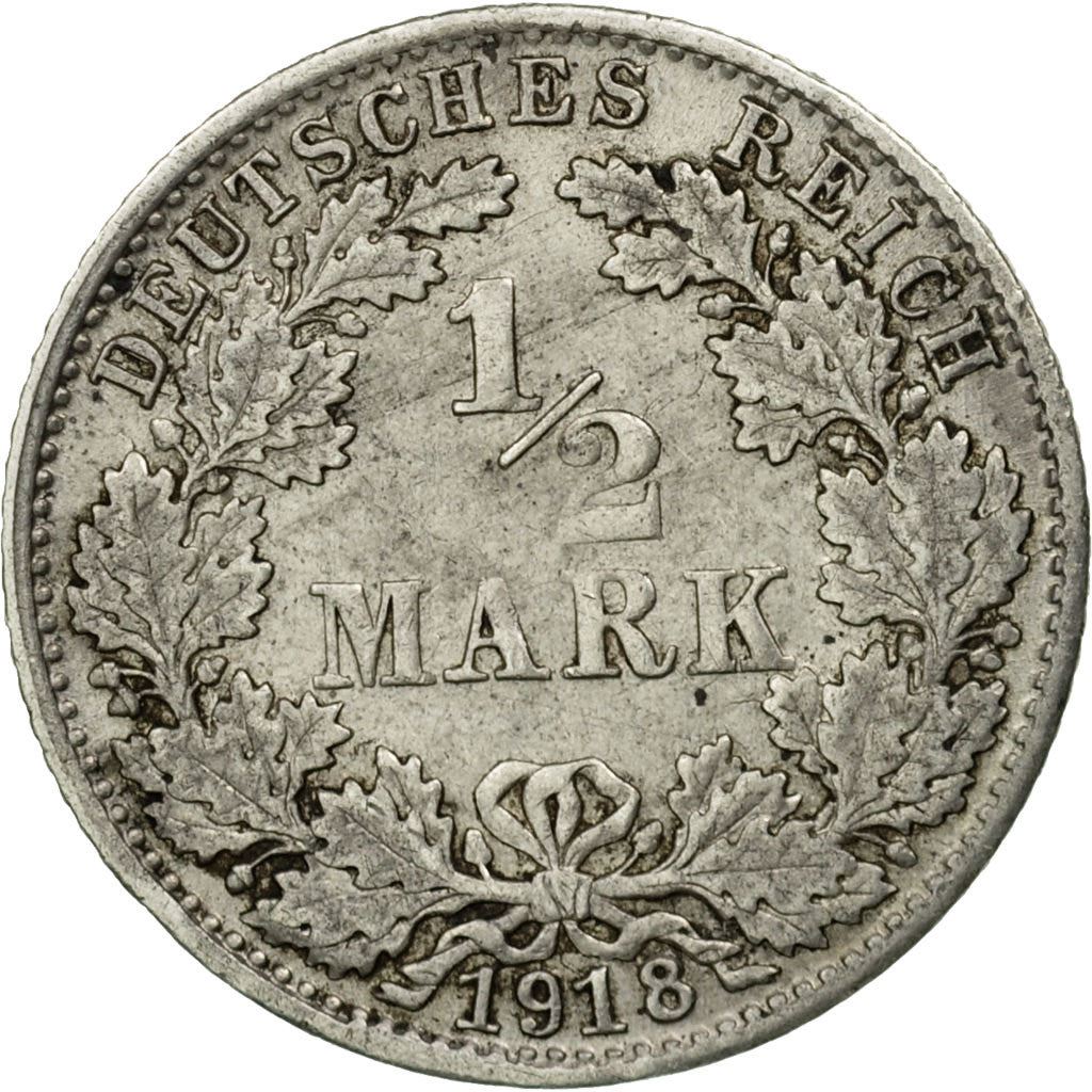German Empire 1/2 Mark Coin | Deutsches Reich | Wilhelm II | Type 2 | KM17 | 1905 - 1919