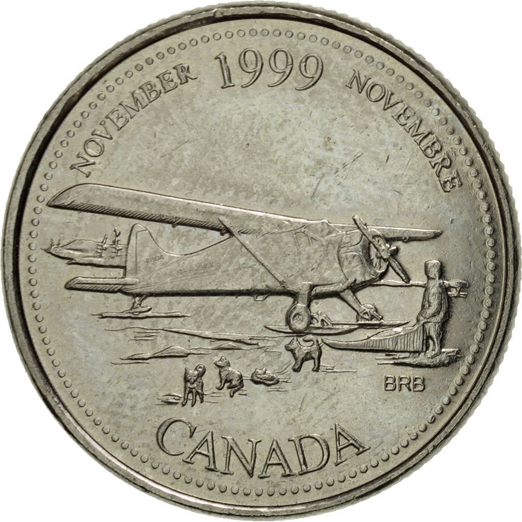 Canada | 25 Cents Coin | Bush Plane | Nickel | KM:352 | 1999