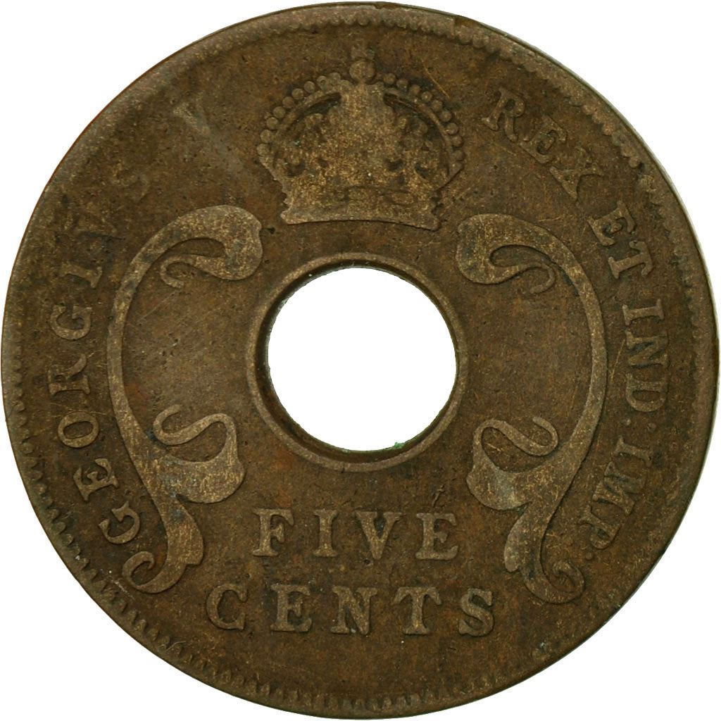 East Africa | 5 Cents Coin | Crown | Tusks | Km:18 | 1921 - 1936