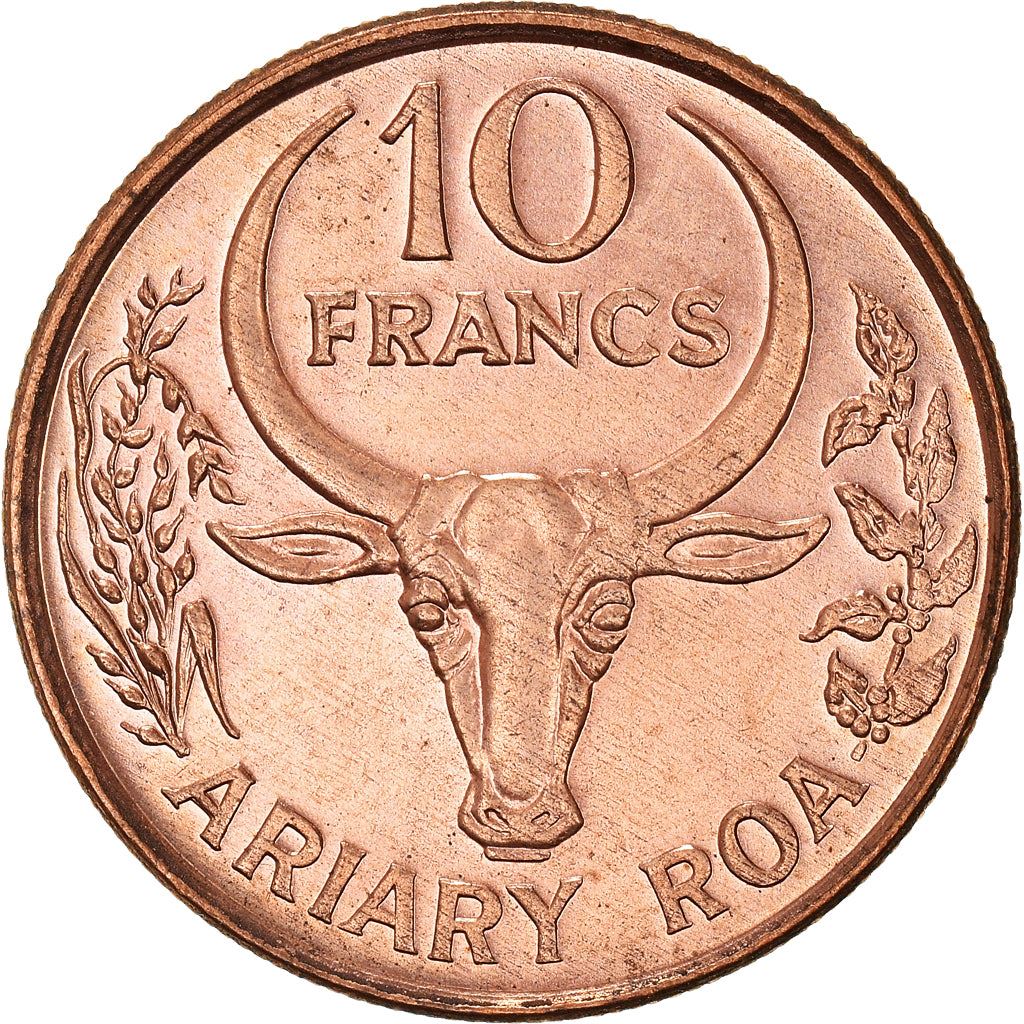 Madagascar | 10 Francs / 2 Ariary Coin | Vanilla | Zebu | Km:22 | 1996