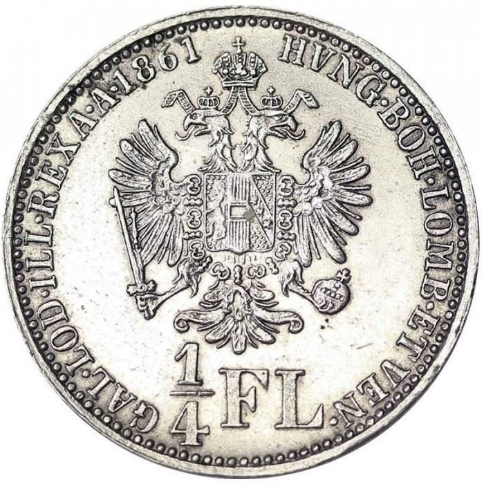 Austrian Empire | 1/4 Florin Coin | Emperor Francis Joseph I | Imperial Eagle | Km:2214 | 1859 - 1865