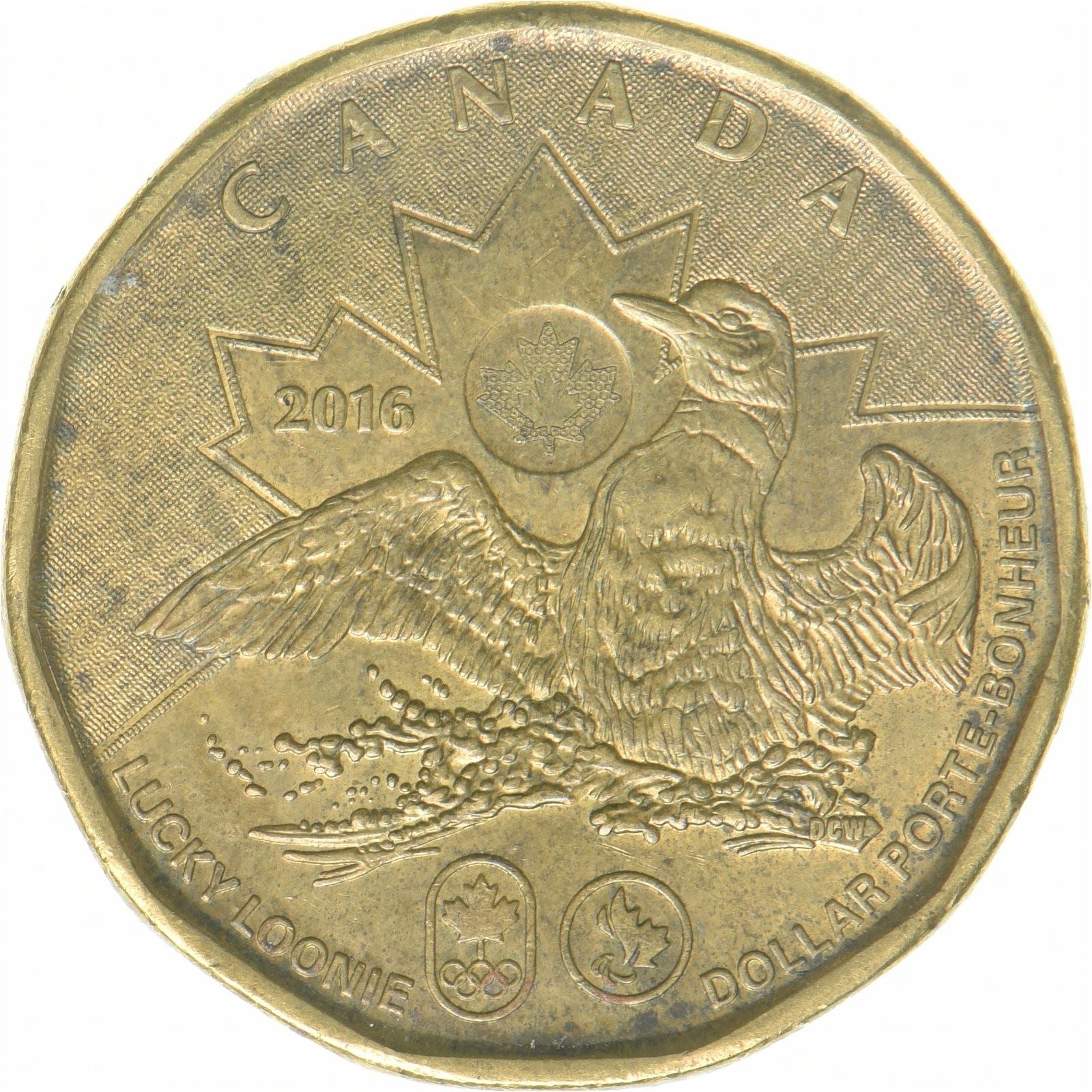 Canada | 1 Dollar Coin | Lucky Loonie | Brass plated steel | KM:2089 | 2016