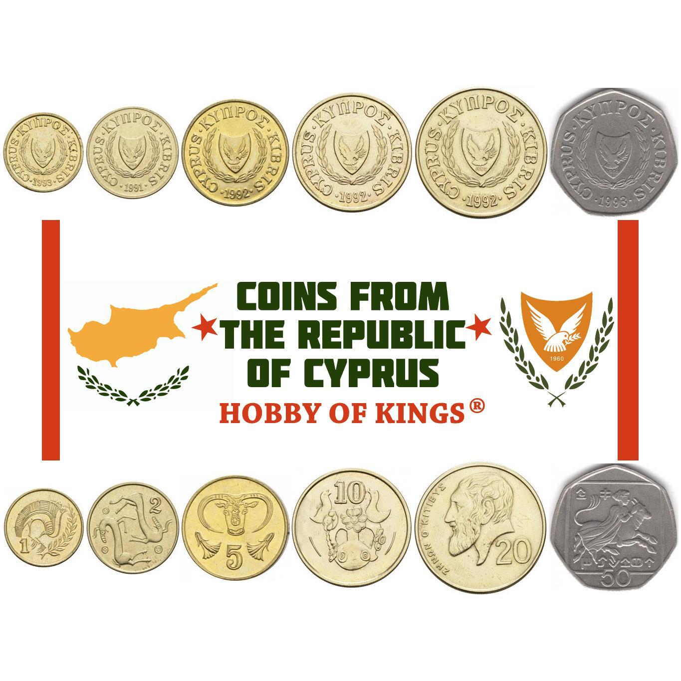 Set 6 Coins Cyprus 1 2 5 10 20 50 Cents 1991 - 2004