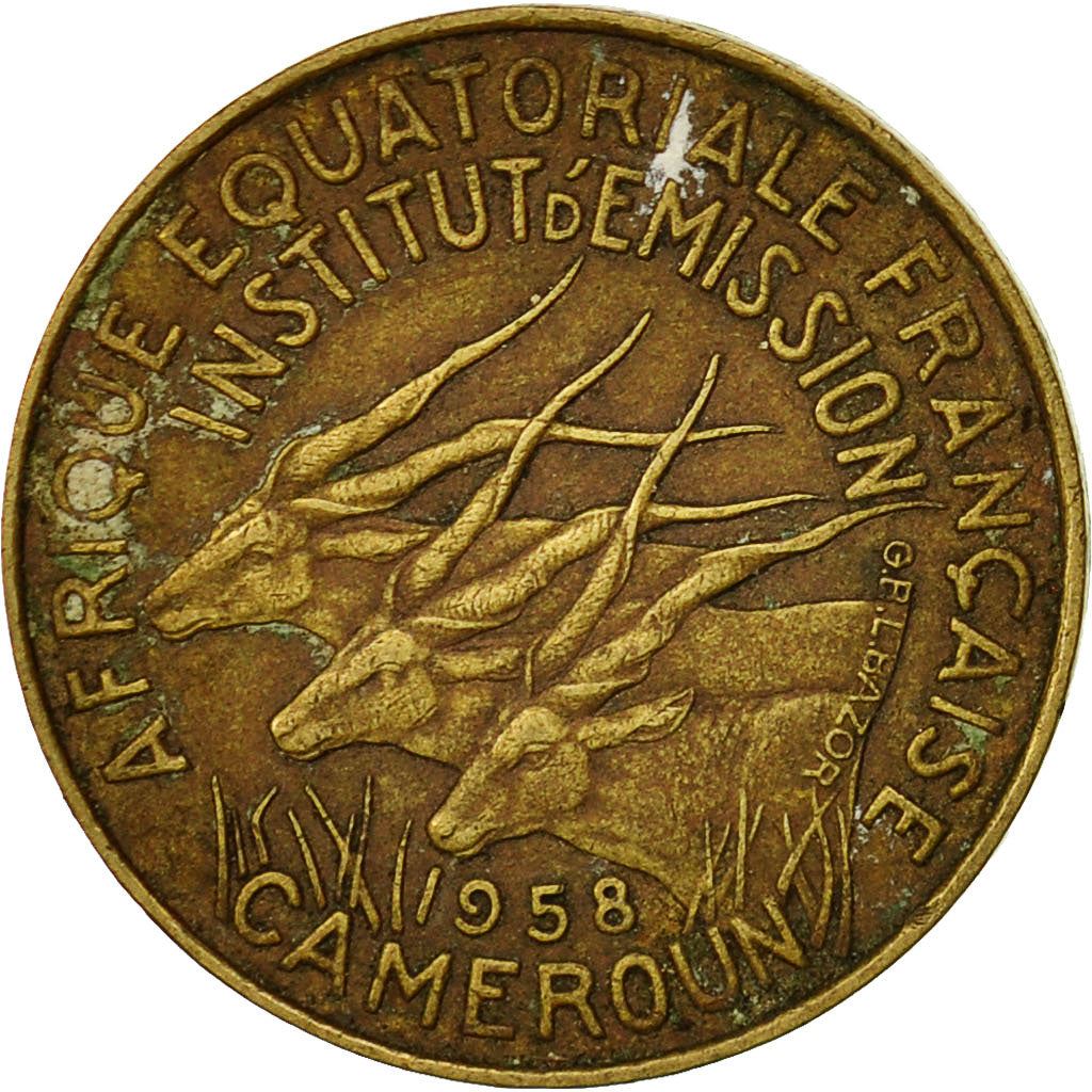 French Equatorial Africa | 5 Francs Coin | Antelope | Crops | Wreath | Km:10 | 1958
